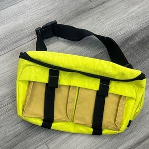 Urban Outfitters Neon Yellow and Tan Belt Bag